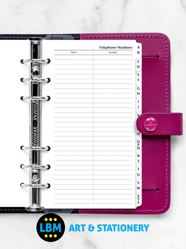 Filofax - Personal A-Z Slimline Name & Number Index White Divider Refill 131653 - LBM Art & Stationery Store