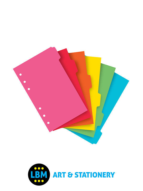 Filofax - Personal size Bright Coloured 6 Blank Tabs Indices Insert Refill 132678 - LBM Art & Stationery Store