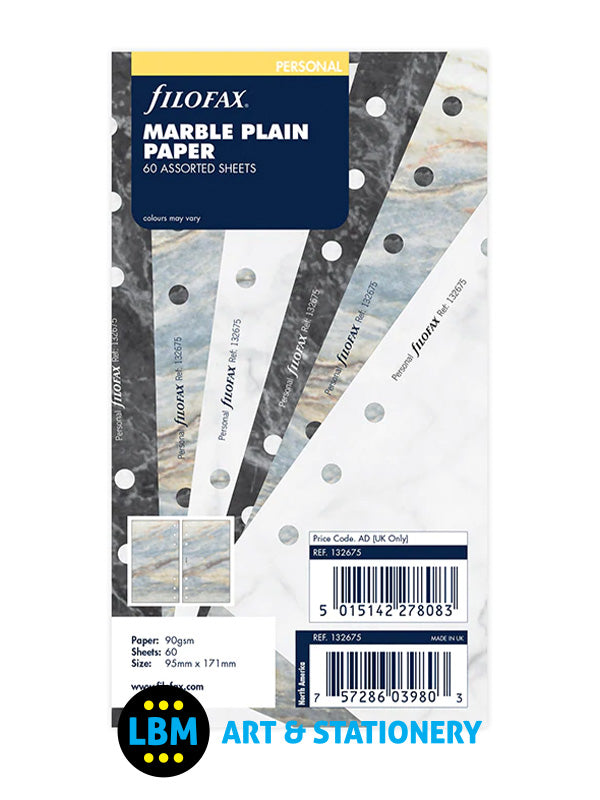 Filofax - Personal size Marble Plain Paper Assorted Colours Insert Refill 132675 - LBM Art & Stationery Store
