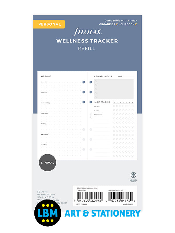 Filofax - Personal size Wellness Tracker Notepaper Organiser Refill 132688 - LBM Art & Stationery Store