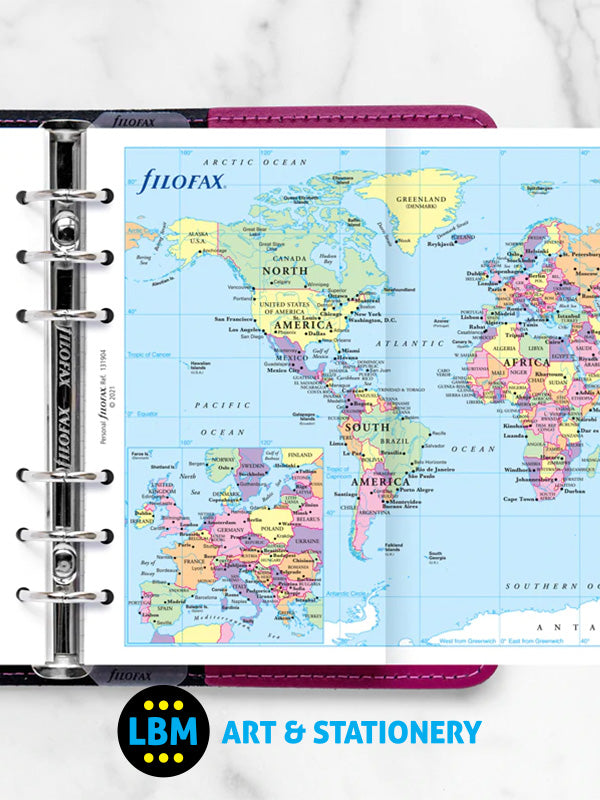Filofax - Personal size World Map Political & Time Zones Insert Refill 131904 - LBM Art & Stationery Store