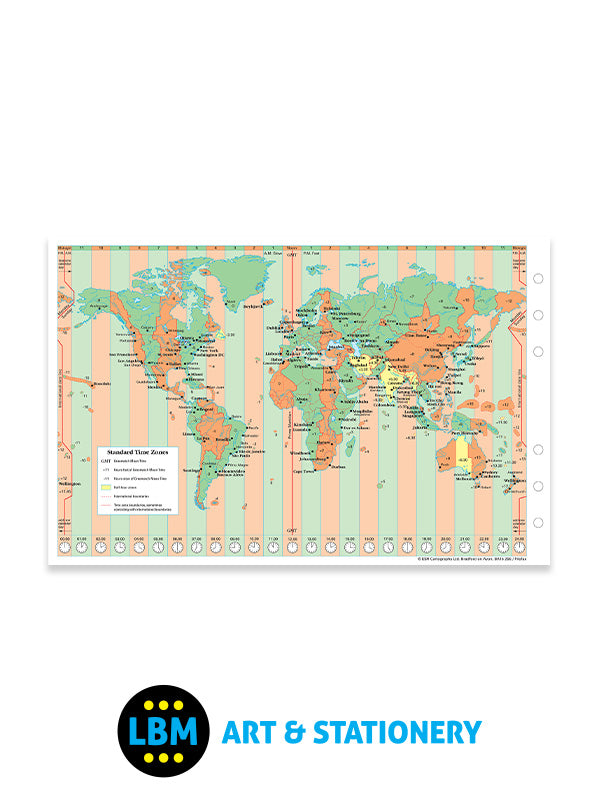 Filofax - Personal size World Map Political & Time Zones Insert Refill 131904 - LBM Art & Stationery Store