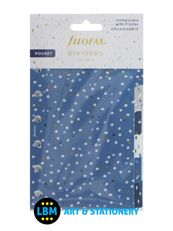 Filofax - Pocket size Indigo design 6-Part Plastic Divider Refill 132764 - LBM Art & Stationery Store