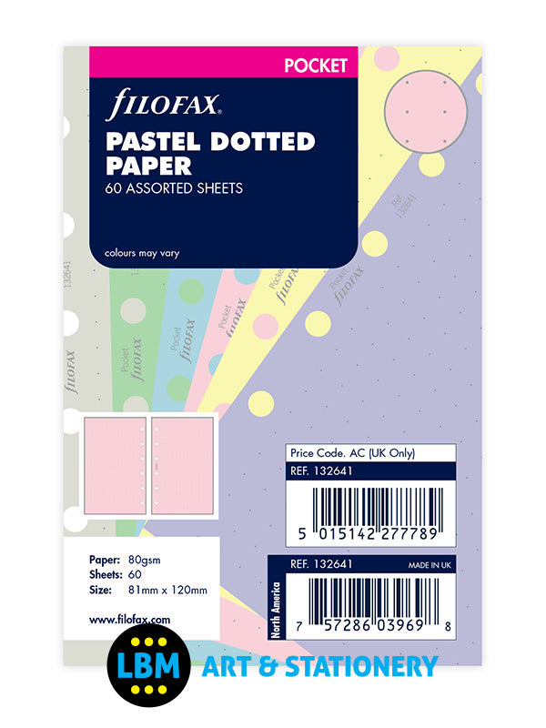 Filofax - Pocket size Pastel Dotted Paper Assorted Colours Insert Refill 132641 - LBM Art & Stationery Store