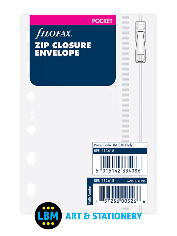 Filofax - Pocket size Zip Closure Envelope Zipper Wallet Organiser Refill 213618 - LBM Art & Stationery Store