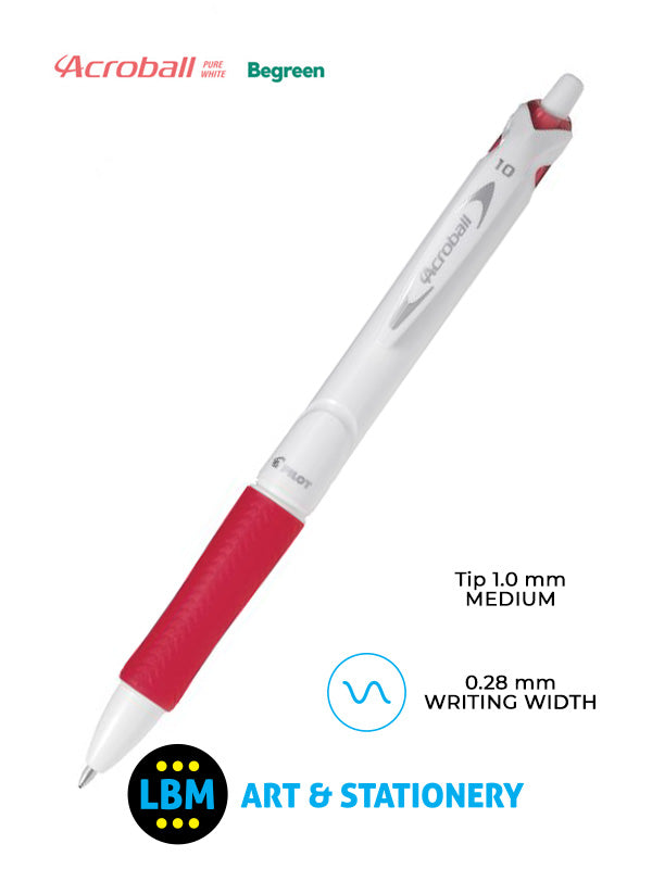 Pilot - Acroball Pure White Begreen Retractable Ballpoint Pen - Choose Colour - BAB-15M-BG - LBM Art & Stationery Store