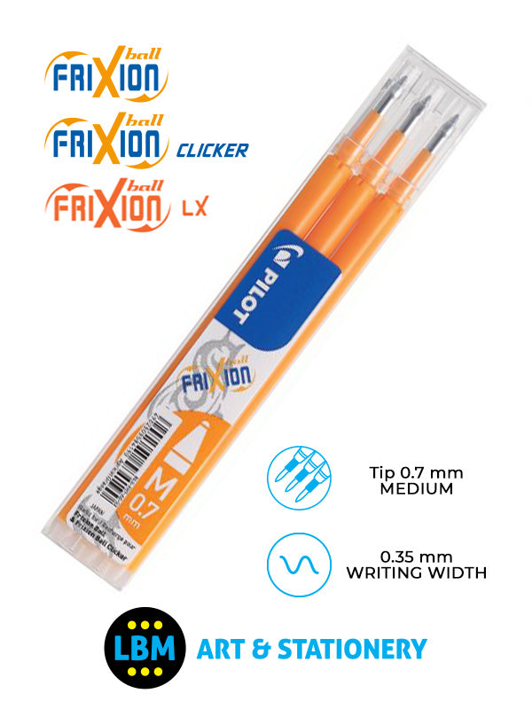 Pilot - Frixion Ball / Ball Clicker / Ball LX Refills 3-Pack 0.7mm Tip - Choose Colour - BLS-FR7 - LBM Art & Stationery Store