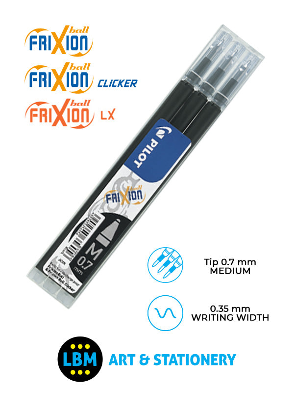 Pilot - Frixion Ball / Ball Clicker / Ball LX Refills 3-Pack 0.7mm Tip - Choose Colour - BLS-FR7 - LBM Art & Stationery Store