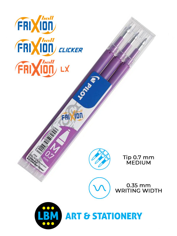 Pilot - Frixion Ball / Ball Clicker / Ball LX Refills 3-Pack 0.7mm Tip - Choose Colour - BLS-FR7 - LBM Art & Stationery Store