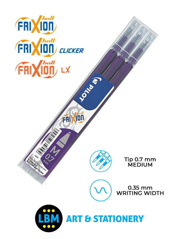 Pilot - Frixion Ball / Ball Clicker / Ball LX Refills 3-Pack 0.7mm Tip - Choose Colour - BLS-FR7 - LBM Art & Stationery Store