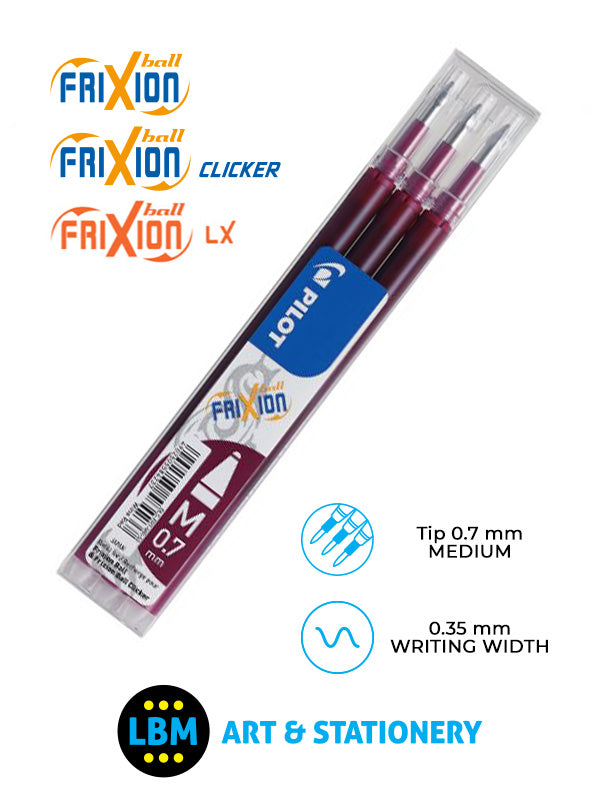 Pilot - Frixion Ball / Ball Clicker / Ball LX Refills 3-Pack 0.7mm Tip - Choose Colour - BLS-FR7 - LBM Art & Stationery Store