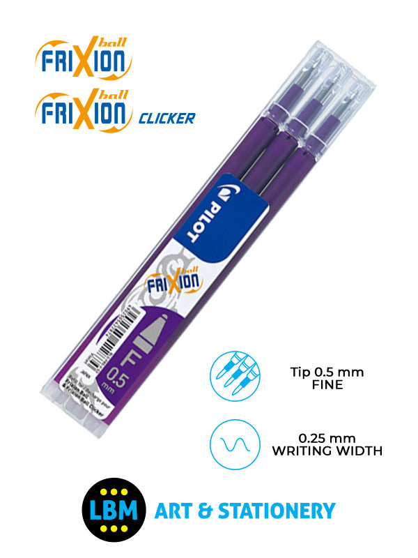 Pilot - Frixion Ball / Ball Clicker Refills 3-Pack 0.5mm Tip - Choose Colour - BLS-FR5 - LBM Art & Stationery Store