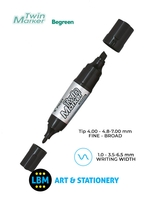 Pilot - Twin Marker Begreen Twin Tip Marker Jumbo Pen - Black - MFN-15FB-BG - LBM Art & Stationery Store