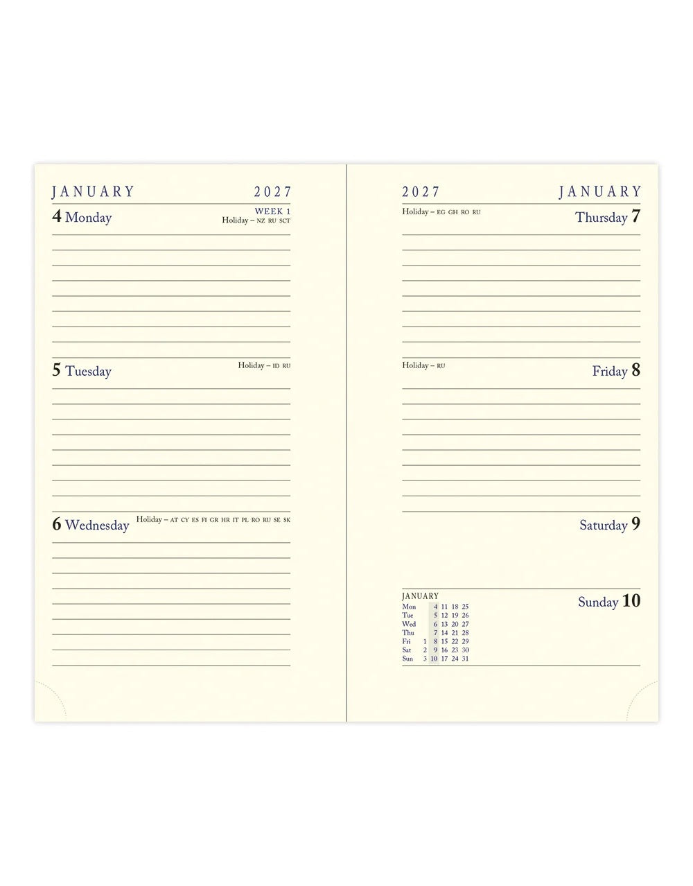 Letts Perth Slim Size 2027 Week to View Diary Refill Cream Pages Comb Bound CP5