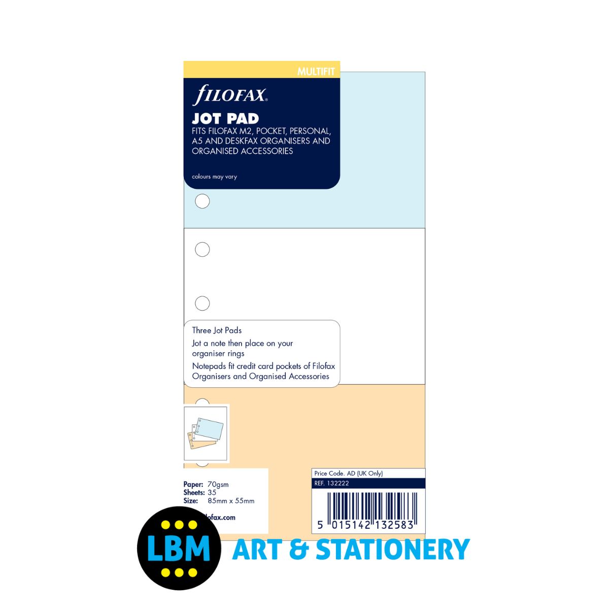 Filofax - Jot Pads (White, Blue, Salmon) Refill -  A5 Deskfax Pocket Personal - 132222