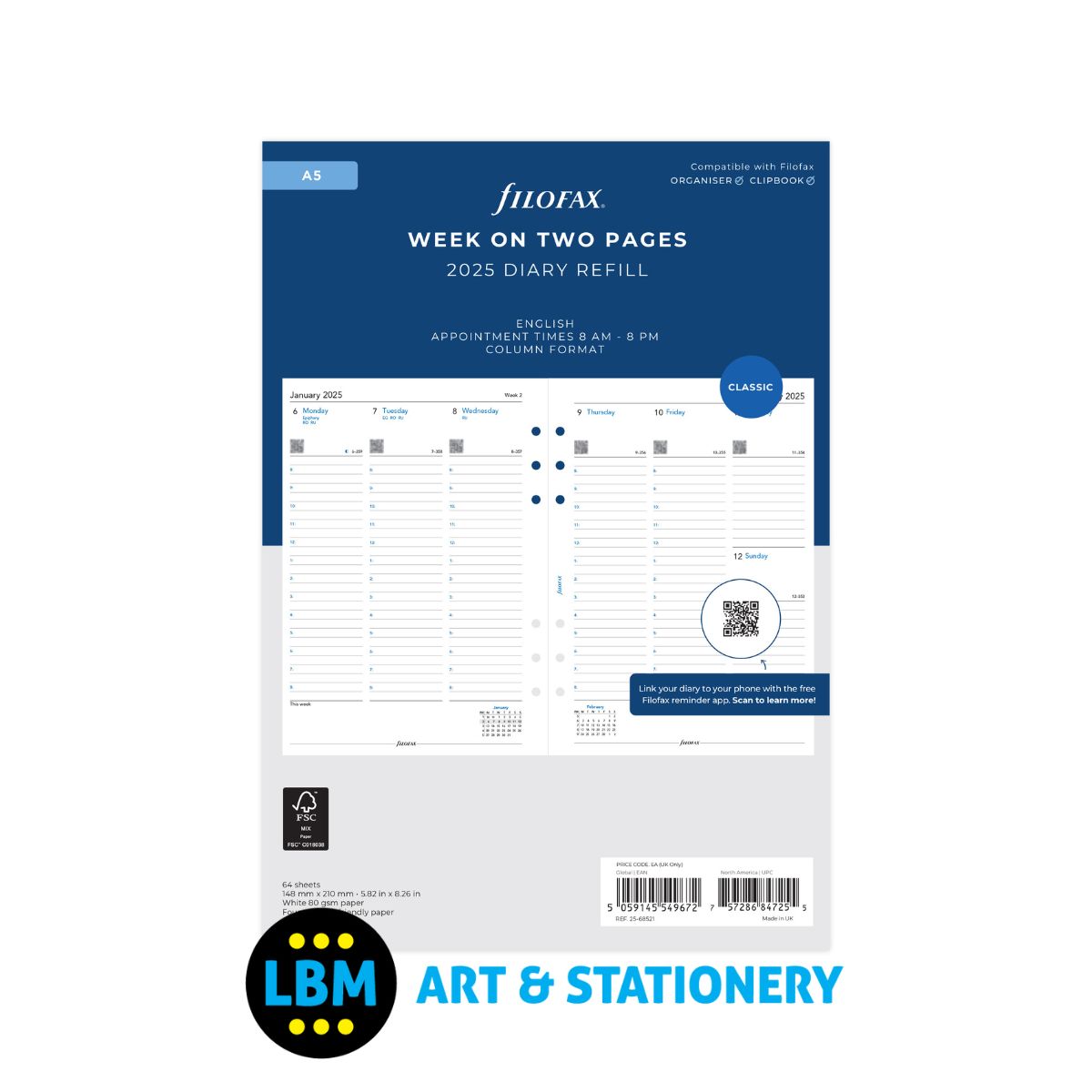 Filofax - 2025 A5 Diary Refill Week On Two Pages Appointment 25-68521 - LBM Art & Stationery Store