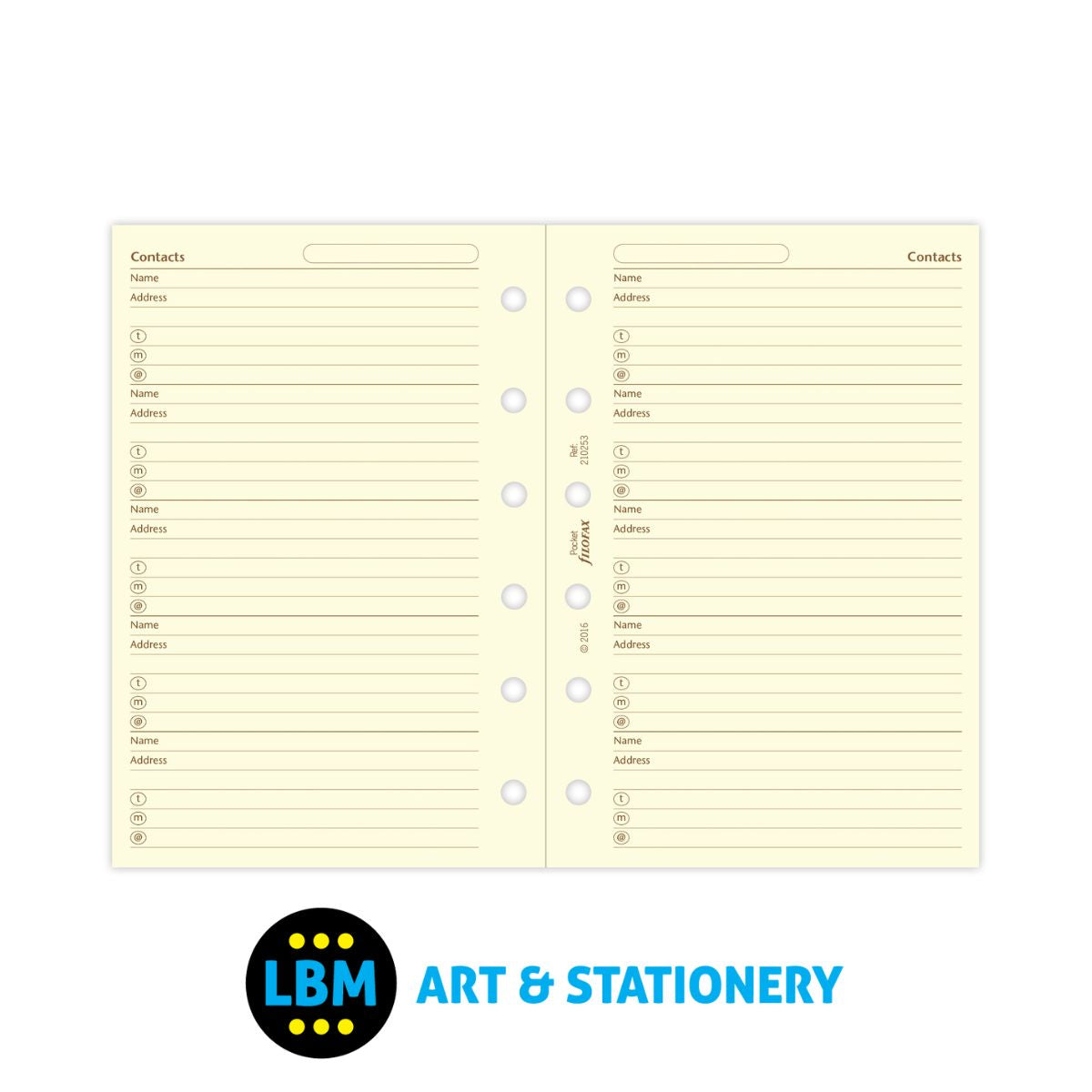 Filofax - Cotton Cream Contacts Name Address Telephone Refill - Pocket Organiser - 210253