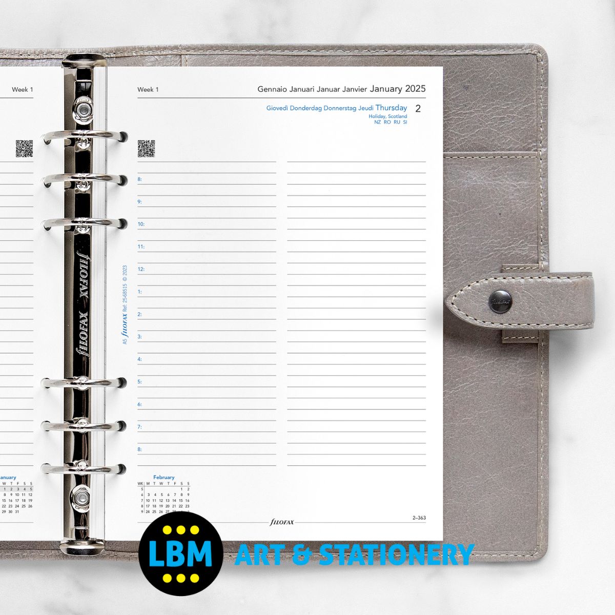 Filofax - 2025 A5 Diary Refill One Day On A Page Appointments 25-68515 - LBM Art & Stationery Store