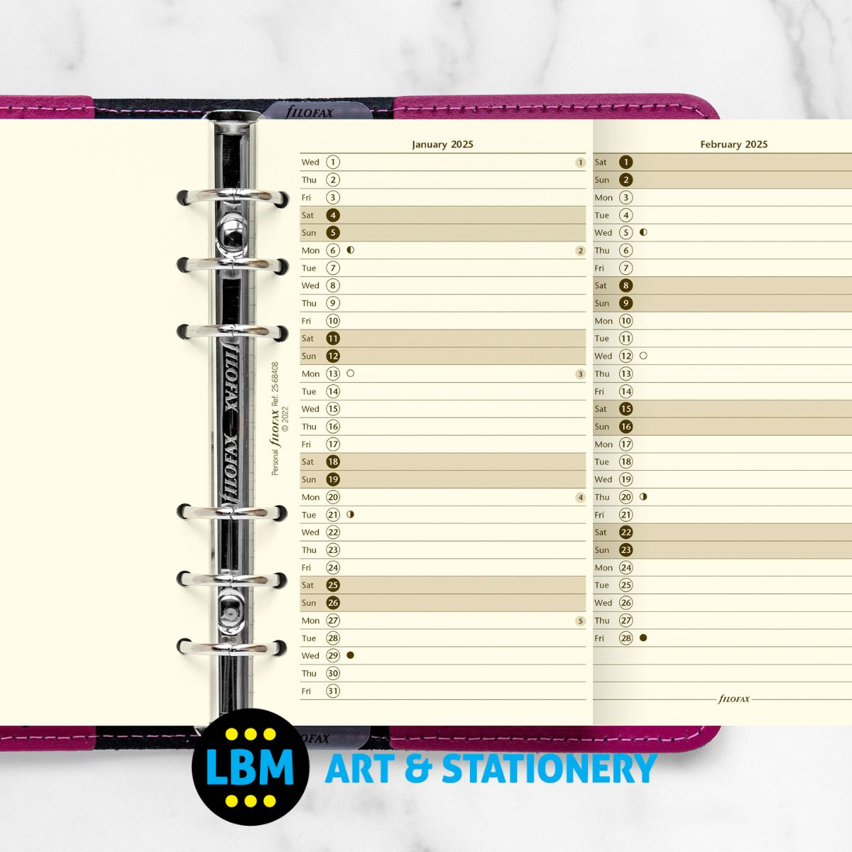 2025 Personal size Year Planner Vertical Layout Cotton Cream 25-68408