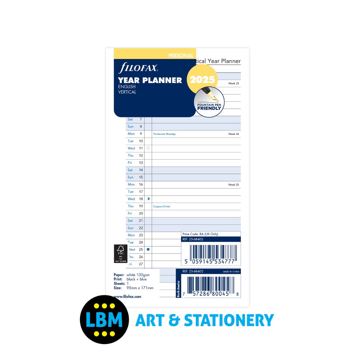 2025 Personal Size Year Planner Vertical layout Diary Refill 25-68402