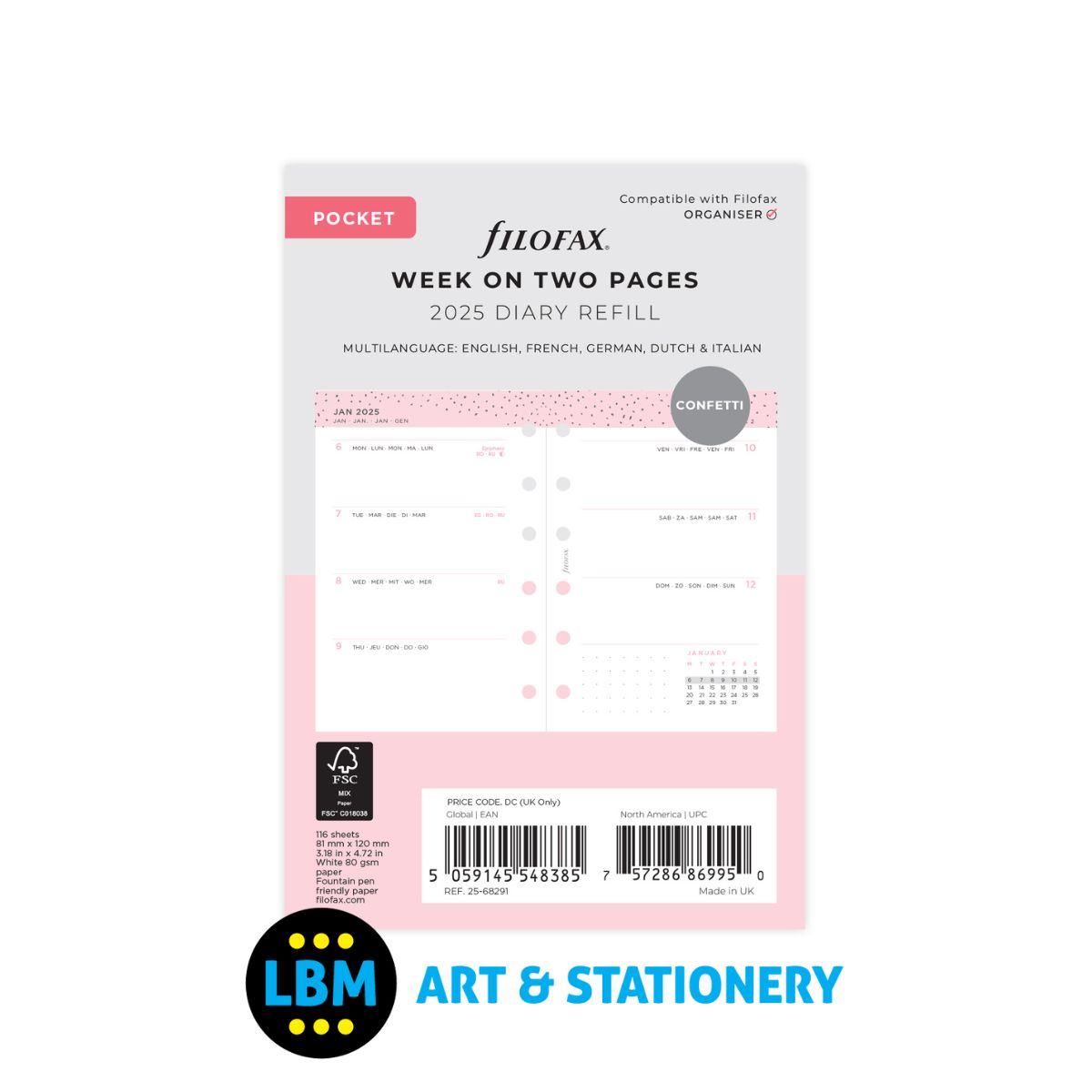 2025 Pocket Diary Refill Week On Two Pages Confetti Design 25-68291