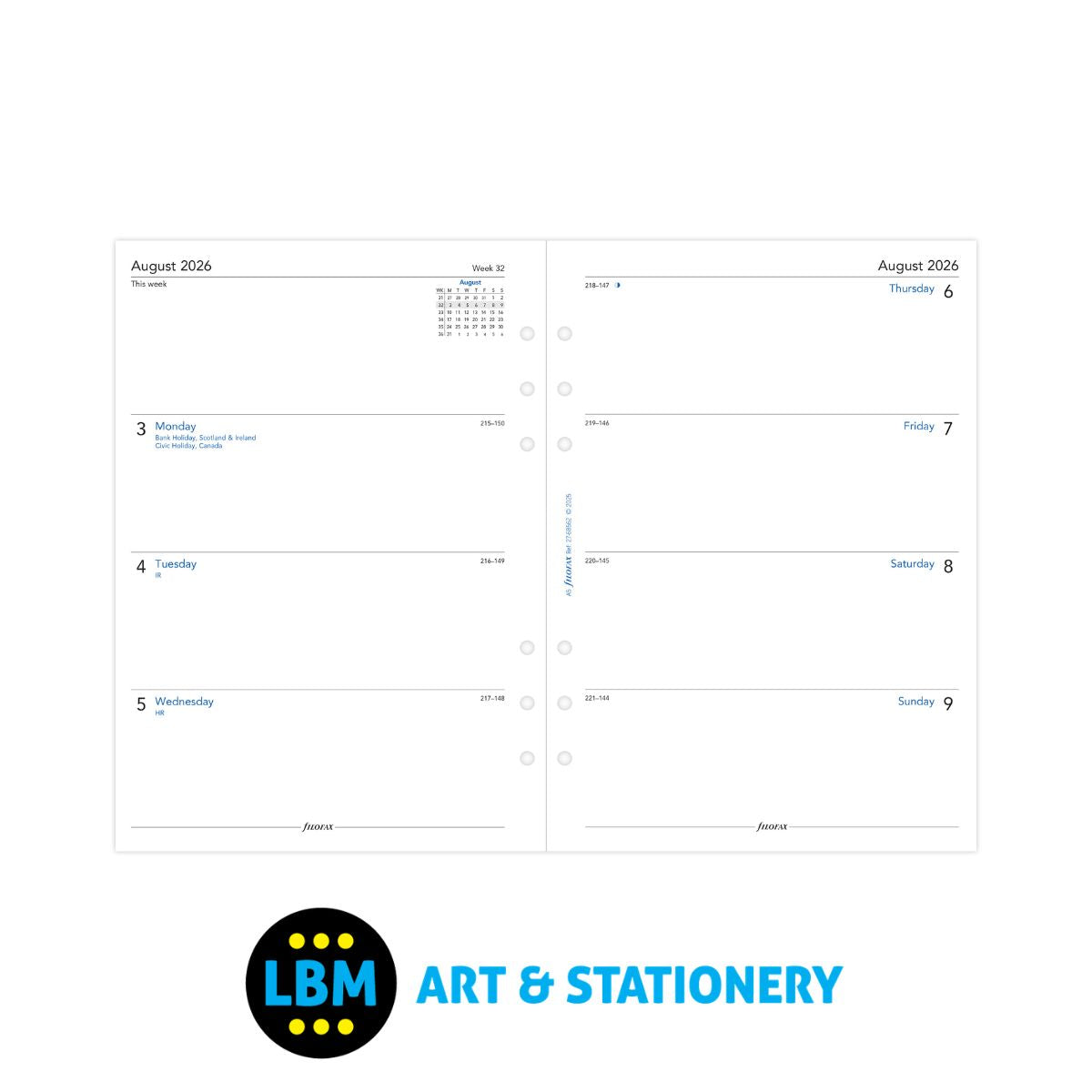  - Filofax - 2026-2027 A5 size Mid Year Academic Diary Week On Two Pages - Organiser - 27-68562 - LBM Art & Stationery Store