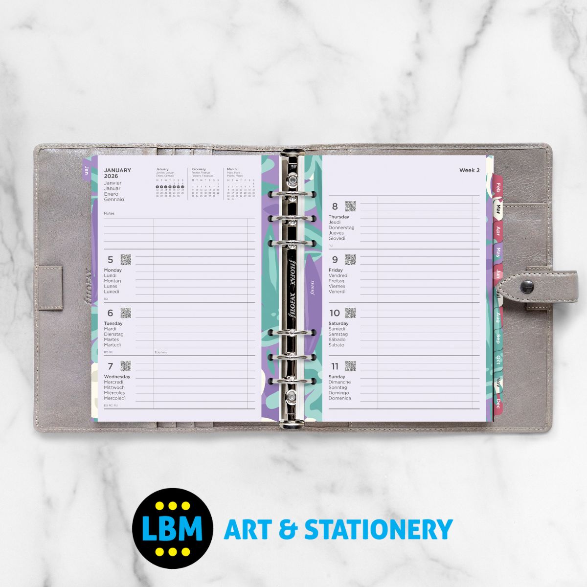 Filofax - 2026 Week On Two Pages Illustrated Floral Diary Refill - A5 Organiser - 26-6351