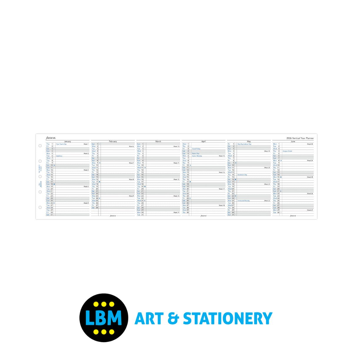 Filofax - 2026 Year Planner Vertical layout Diary Refill - Mini Organiser - 26-68102