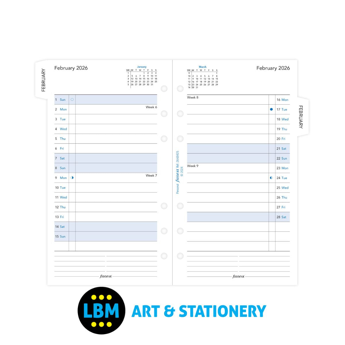 Filofax - 2026 Month On Two Pages with Month Tabs Diary Refill - Personal - 26-68425