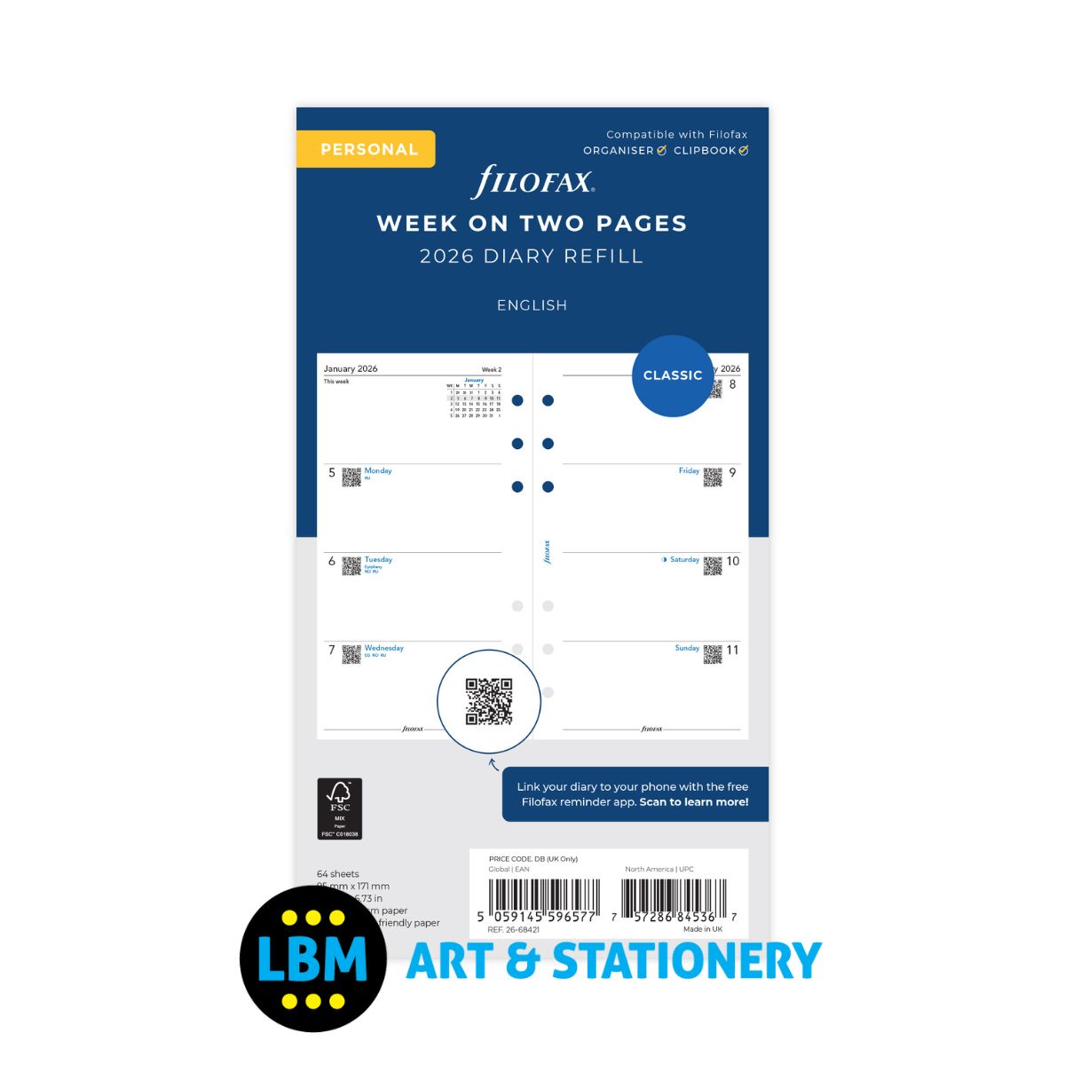 Filofax - 2026 Week On Two Pages Diary Refill - Personal Organiser - 26-68421
