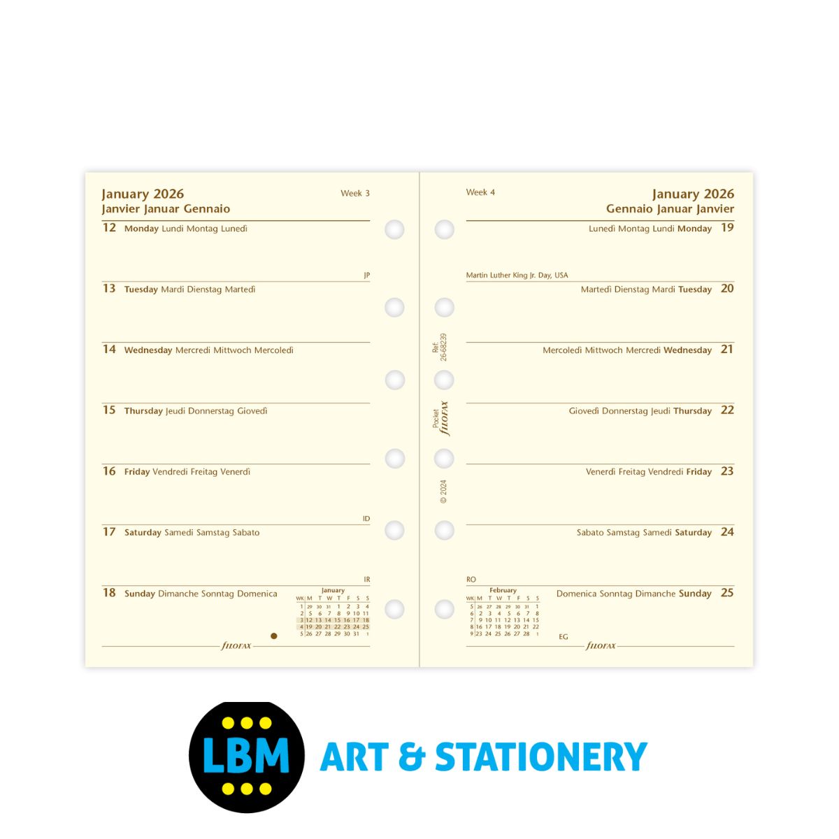 Filofax - 2026 Week On One Page Cotton Cream Diary Refill - Pocket Organiser - 26-68239