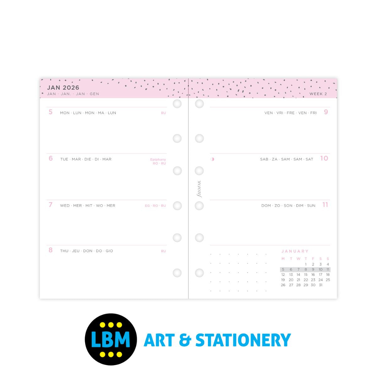 Filofax - 2026 Week On Two Pages Confetti Design Diary Refill - Pocket Organiser - 26-68291