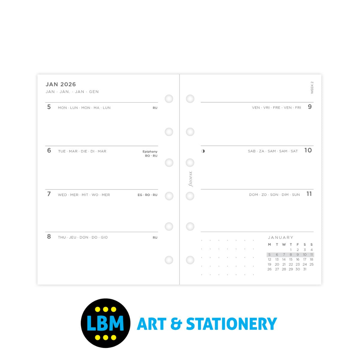 Filofax - 2026  Week On Two Pages Minimal Design Diary Refill - Pocket Organiser - 26-68290