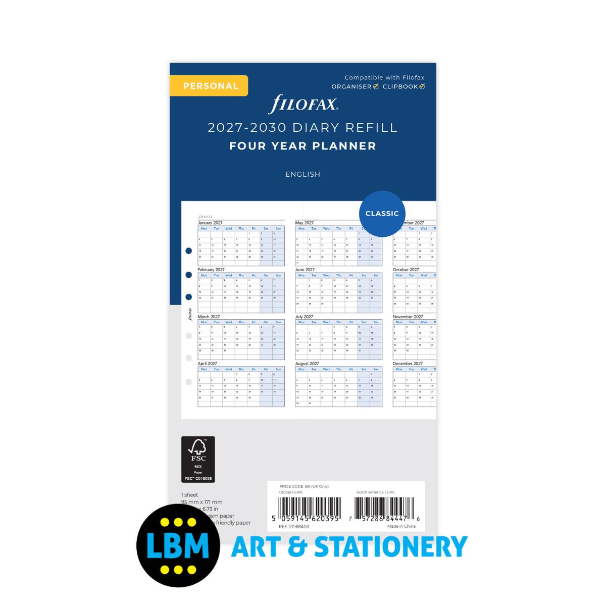 Filofax - 2027-2030 Four Year Planner Diary Refill - Personal Organiser - 27-68403