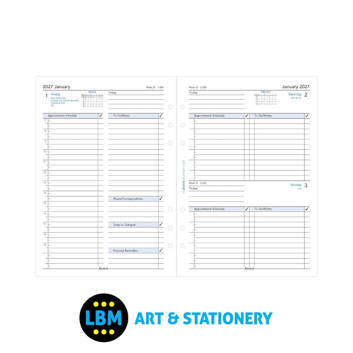  - Filofax - 2027 One Day On A Page Business Format Diary Refill - A5 Organiser - 27-68519 - LBM Art & Stationery Store