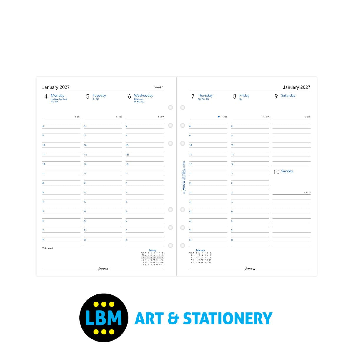  - Filofax - 2027 Week On Two Pages Appointment Diary Refill - A5 Organiser - 27-68521 - LBM Art & Stationery Store