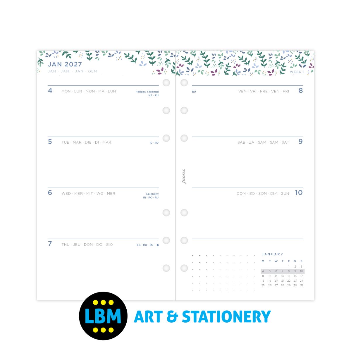 Filofax - 2027 Week On Two Pages Garden Design Diary Refill - Personal Organiser - 27-68492