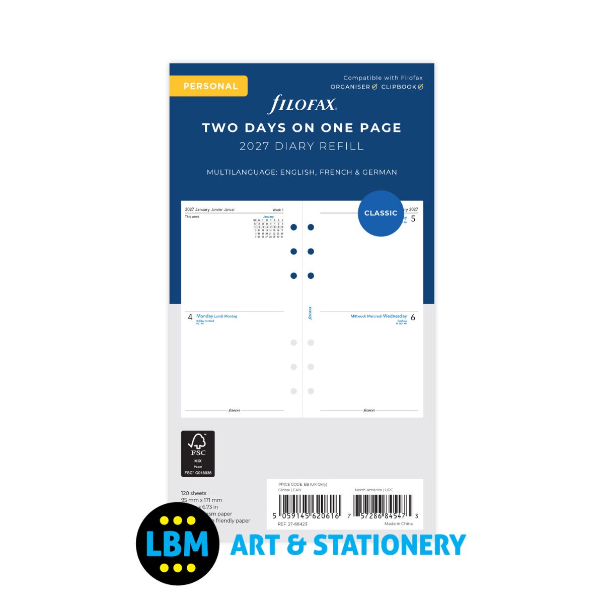  - Filofax - 2027 Two Days On One Page Diary Refill - Personal Organiser - 27-68423 - LBM Art & Stationery Store