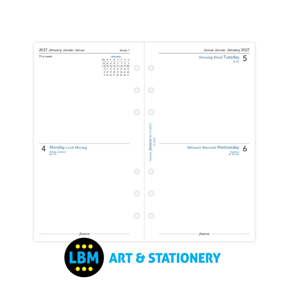  - Filofax - 2027 Two Days On One Page Diary Refill - Personal Organiser - 27-68423 - LBM Art & Stationery Store
