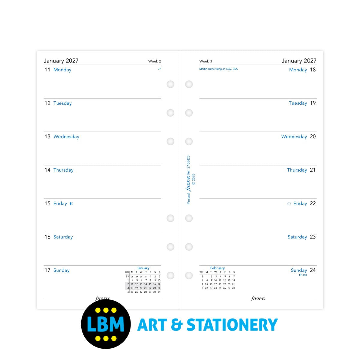 Filofax - 2027 Week On One Page Diary Refill - Personal Organiser - 27-68426