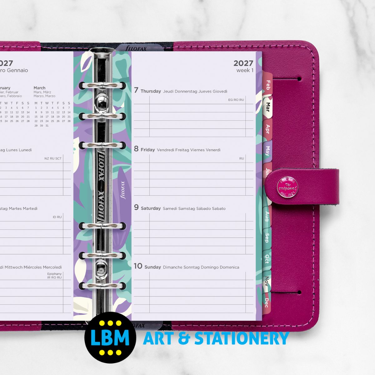 Filofax - 2027 Week On Two Pages Illustrated Floral Pack Diary Refill - Personal - 27-6341