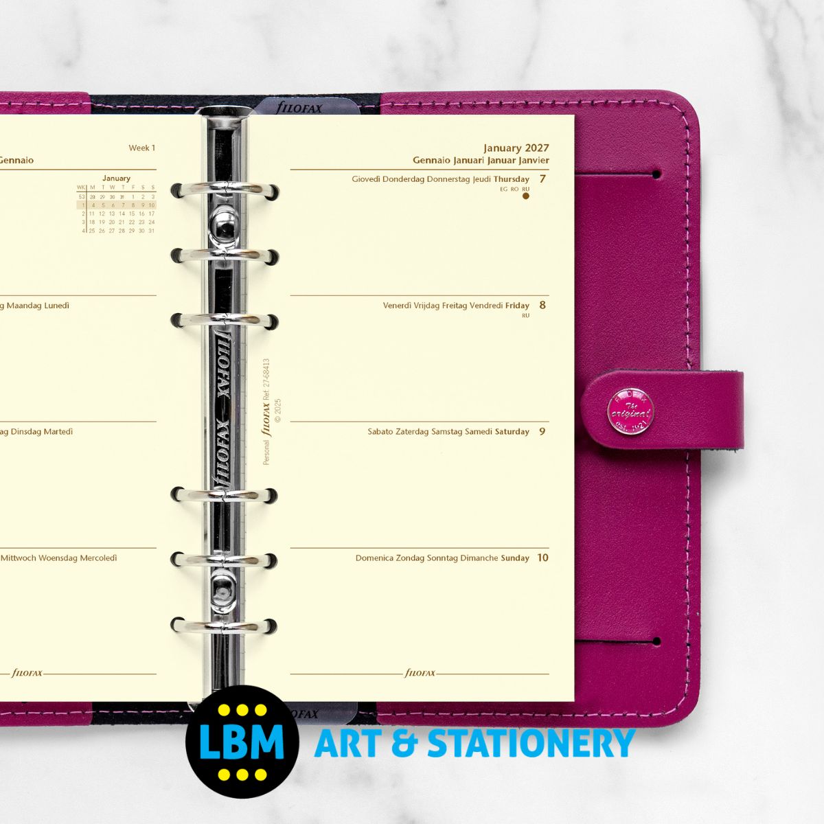  - Filofax - 2027 Week On Two Pages Cotton Cream Multi Language Diary Refill - Personal Organiser - 27-68413 - LBM Art & Stationery Store