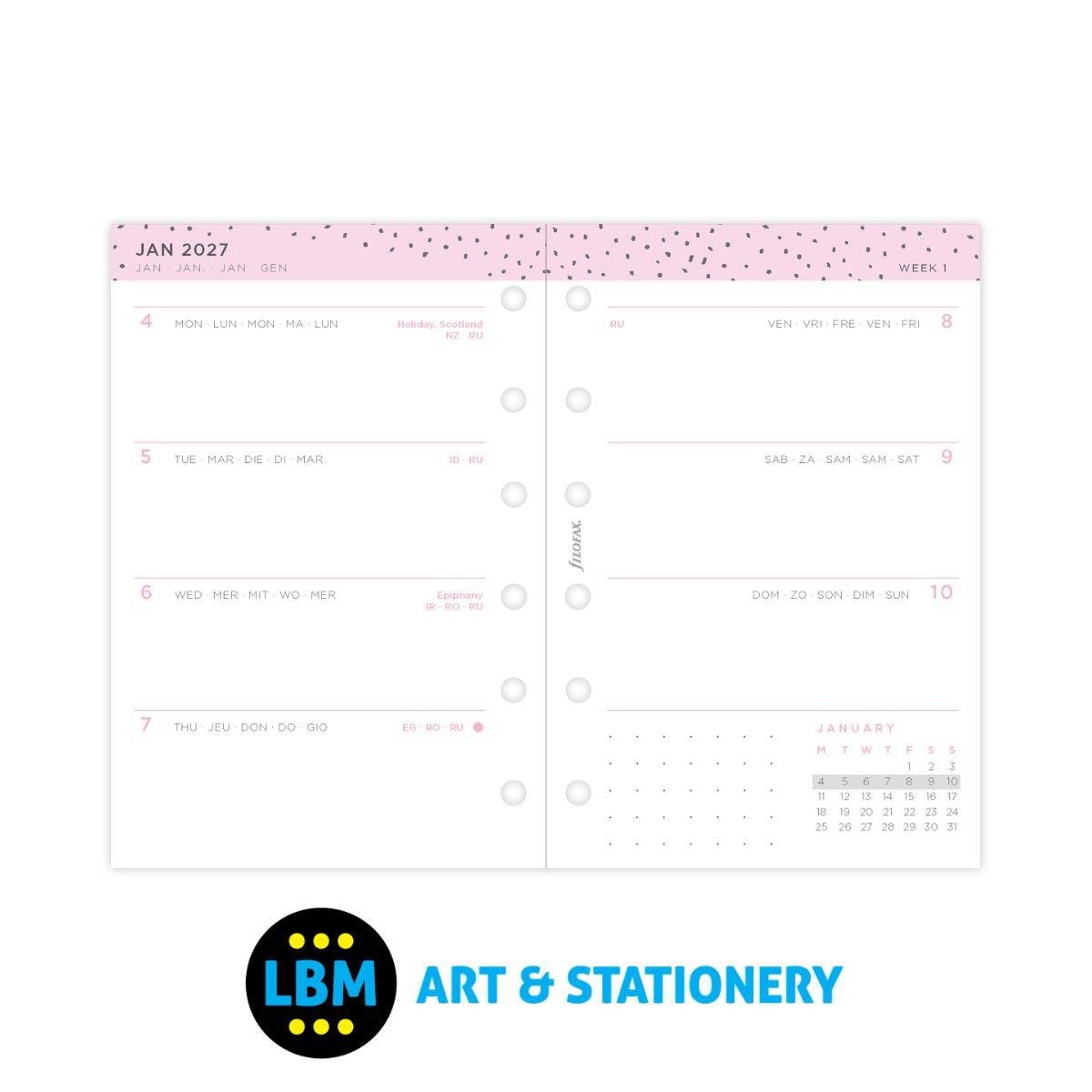 Filofax - 2027 Week On Two Pages Confetti Design Diary Refill - Pocket Organiser - 27-68291