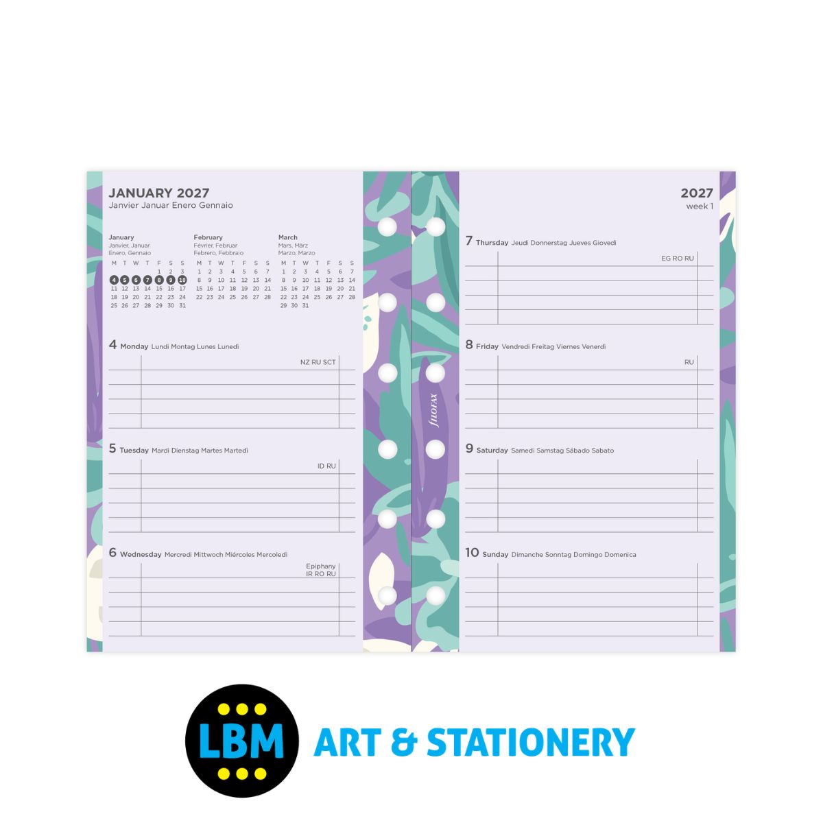 Filofax - 2027 Week On Two Pages Floral Diary Pack - Pocket Organiser - 27-6321