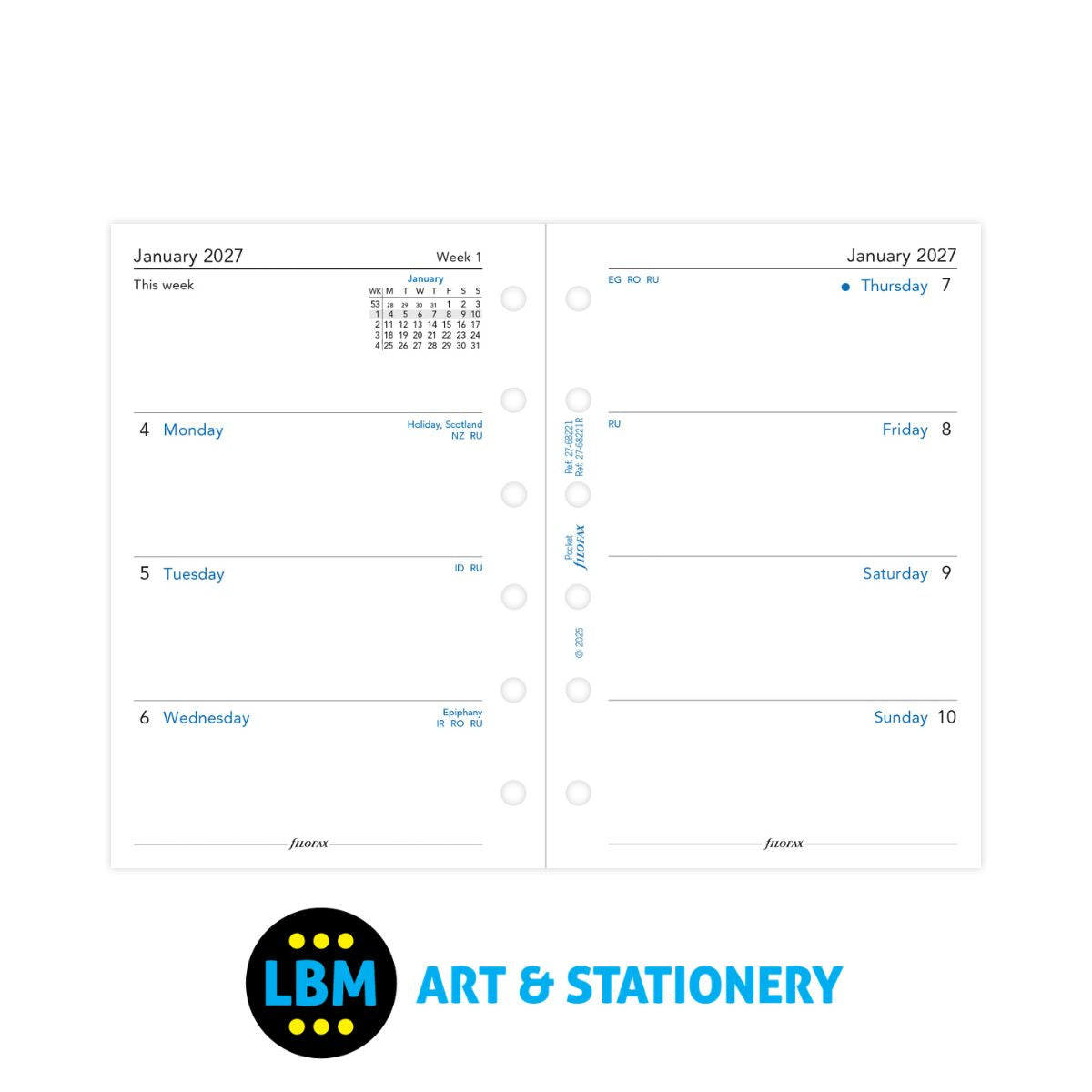 Filofax - 2027 Week On Two Pages Diary Refill - Pocket Organiser - 27-68221