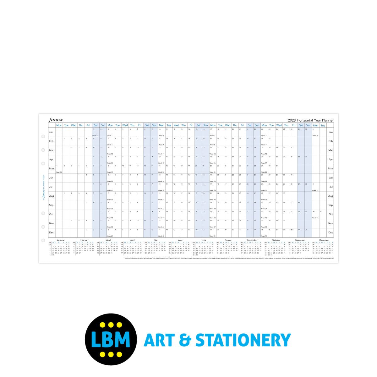 Filofax - 2028 Year Planner Horizontal Layout Diary Refill - A5 Organiser - 28-68506