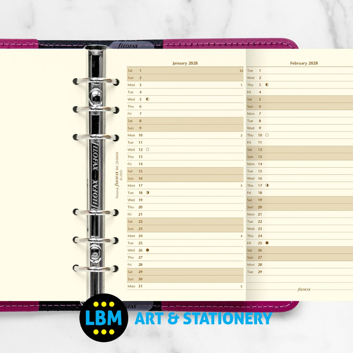  - Filofax - 2028 Year Planner Vertical Layout Cotton Cream - Personal Organiser - 28-68408 - LBM Art & Stationery Store