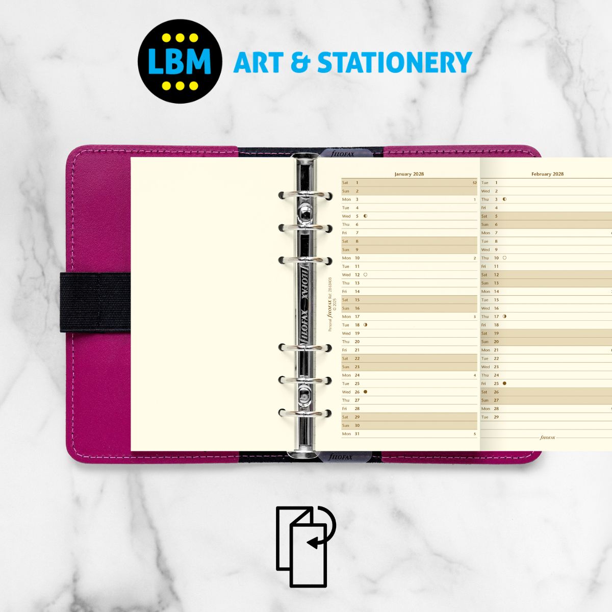  - Filofax - 2028 Year Planner Vertical Layout Cotton Cream - Personal Organiser - 28-68408 - LBM Art & Stationery Store