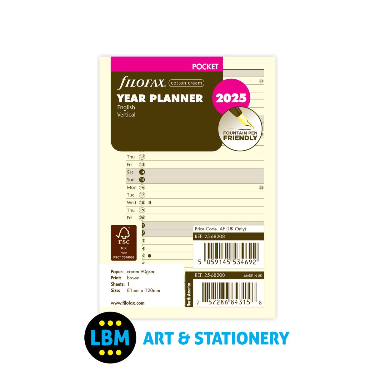2025 Pocket size Year Planner Vertical Layout Cotton Cream 25-68208