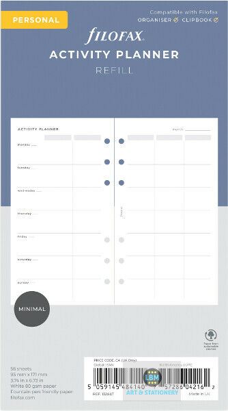 Filofax - Personal size Activity Planner Organiser Minimal Design Refill 132847 - LBM Art & Stationery Store